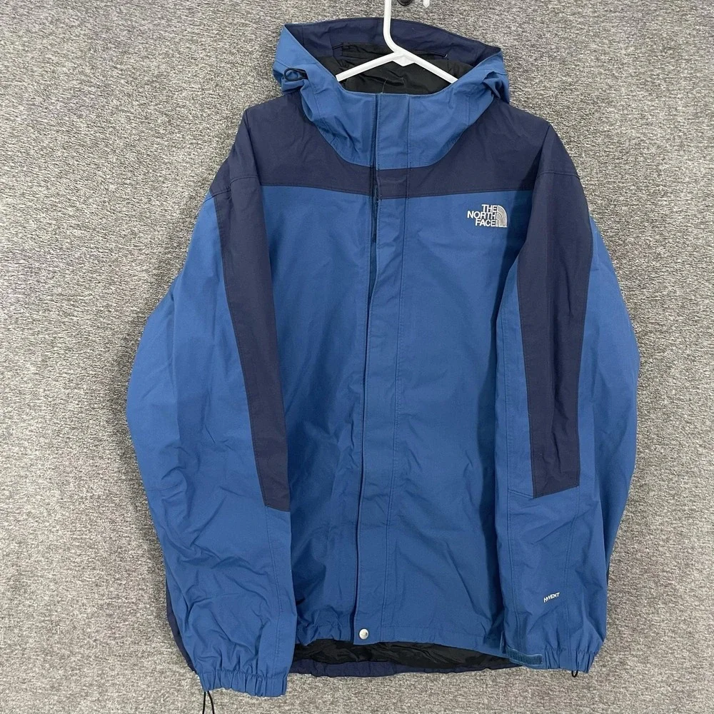The North Face Jacket Mens 2XL Blue Hooded Waterproof Windbreaker Rain Shell